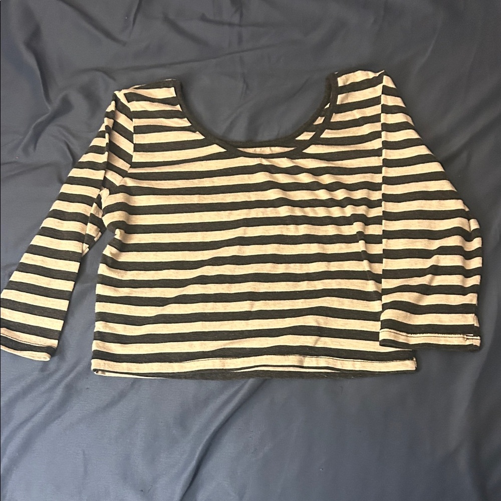 Heart & Hips Striped Black and Cream Crop Top